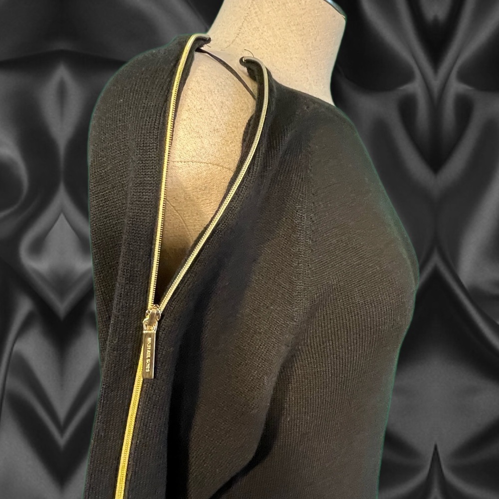 Michael Kors Black Knit Sweater Dress XS with Gold Zippered sleeves EXTRA SMALL - Picture 7 of 16